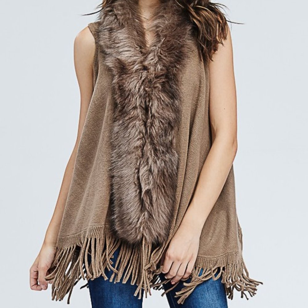Sleeveless Faux Fur Frindged Vest